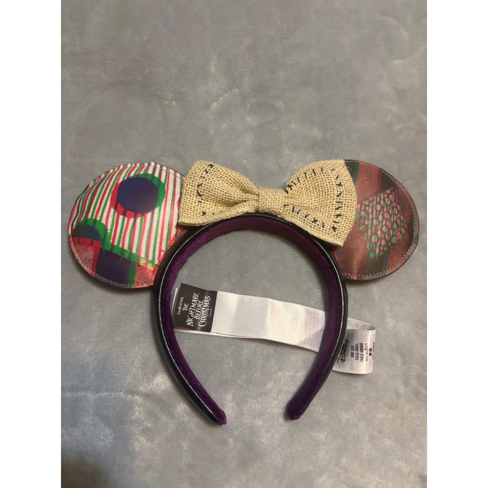 Disney Parks Nightmare Before Christmas Sally Minnie Ear Headband Burlap Bow